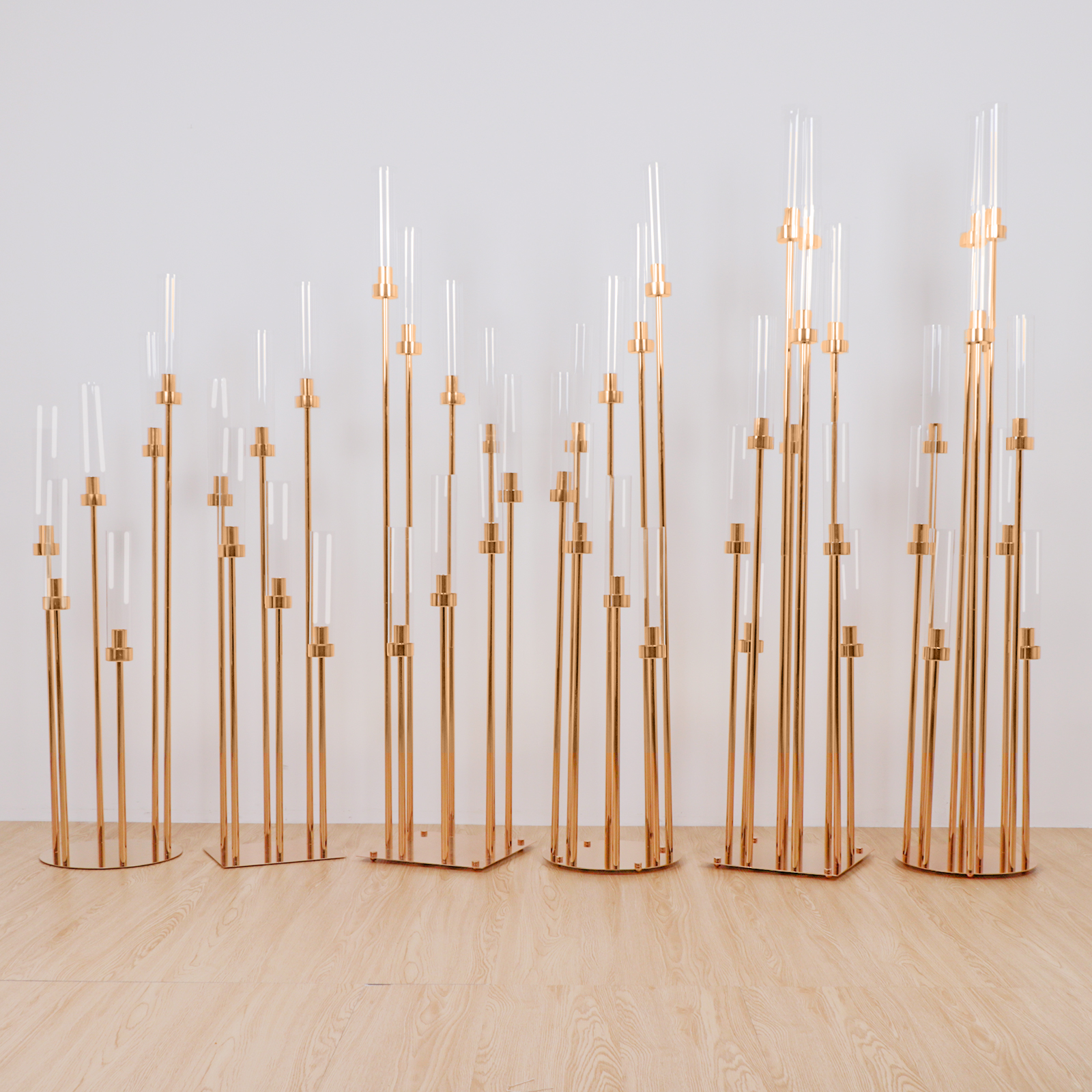 HY Metal Acrylic Glass Gold Candle Holders Candelabra Centerpieces Wedding Table Decoration Candlelabra for Wedding Centerpiece