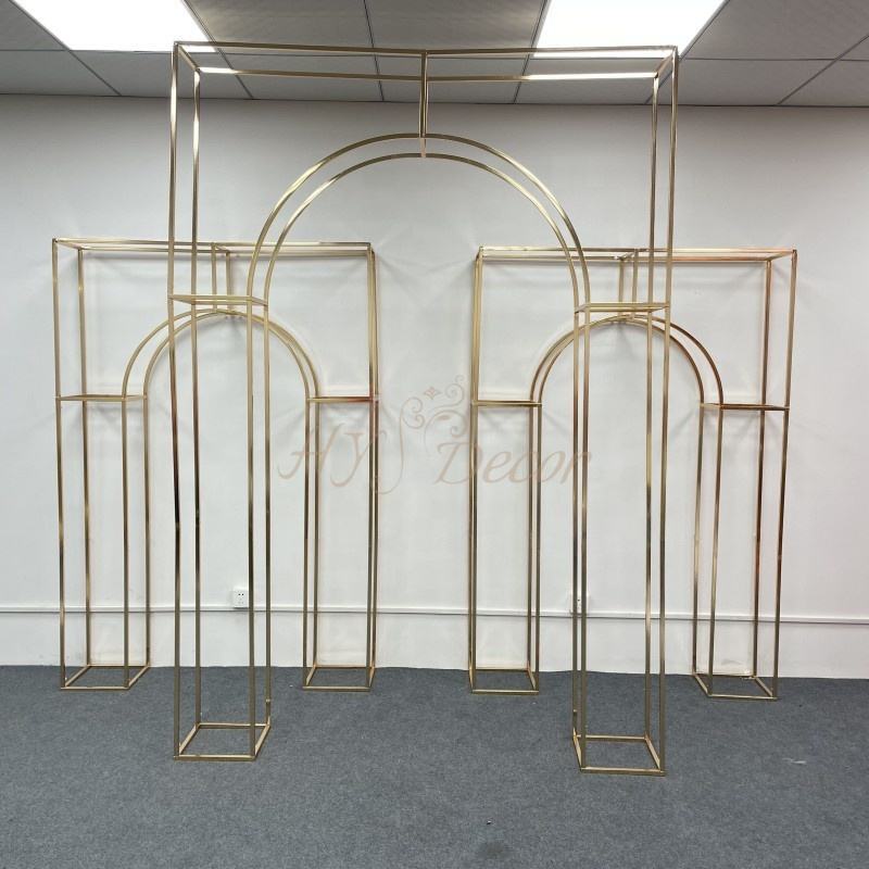 HY Walkway Ceremony Stable Shiny Gold Silver Metal Stand Backdrop Decoration Half Circle Wedding Arch for Wedding Events