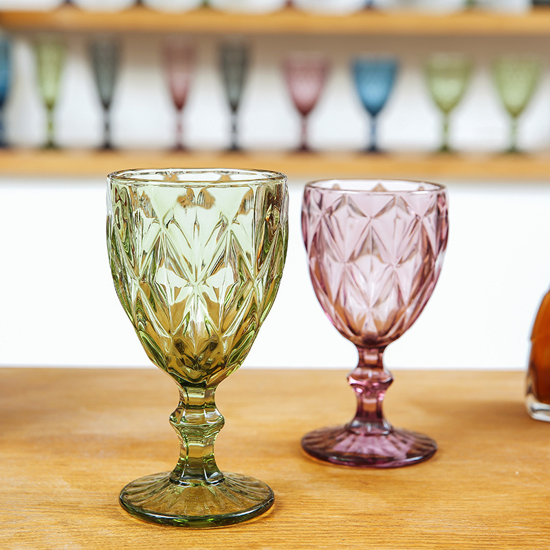 HY 11 OZ Vintage Original Color Thick Wine Glasses Goblet Glassware Wedding Party Table Glass Cups